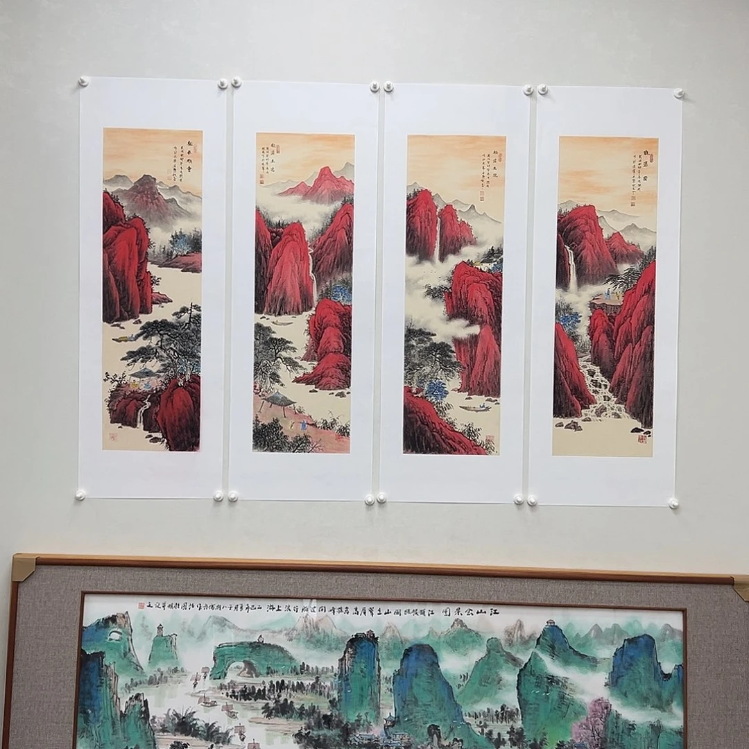 国***国画黄开前97*30精品四条屏