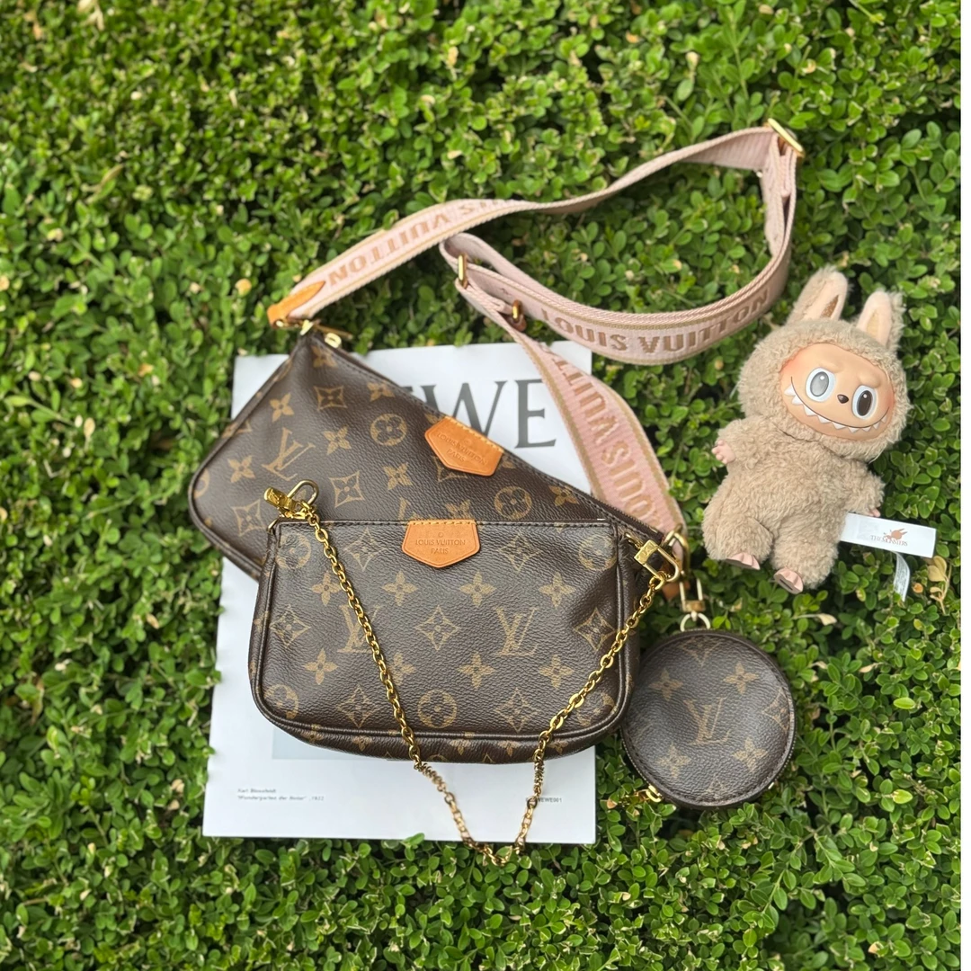 95新 LouisVuitton/路易威登 老花五合一粉肩带 单肩斜挎包95新