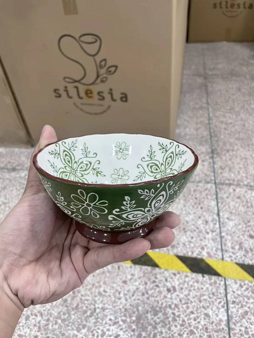 【SILESIA/出口原单】手雕绿花藤-5.5英寸高脚碗一个装