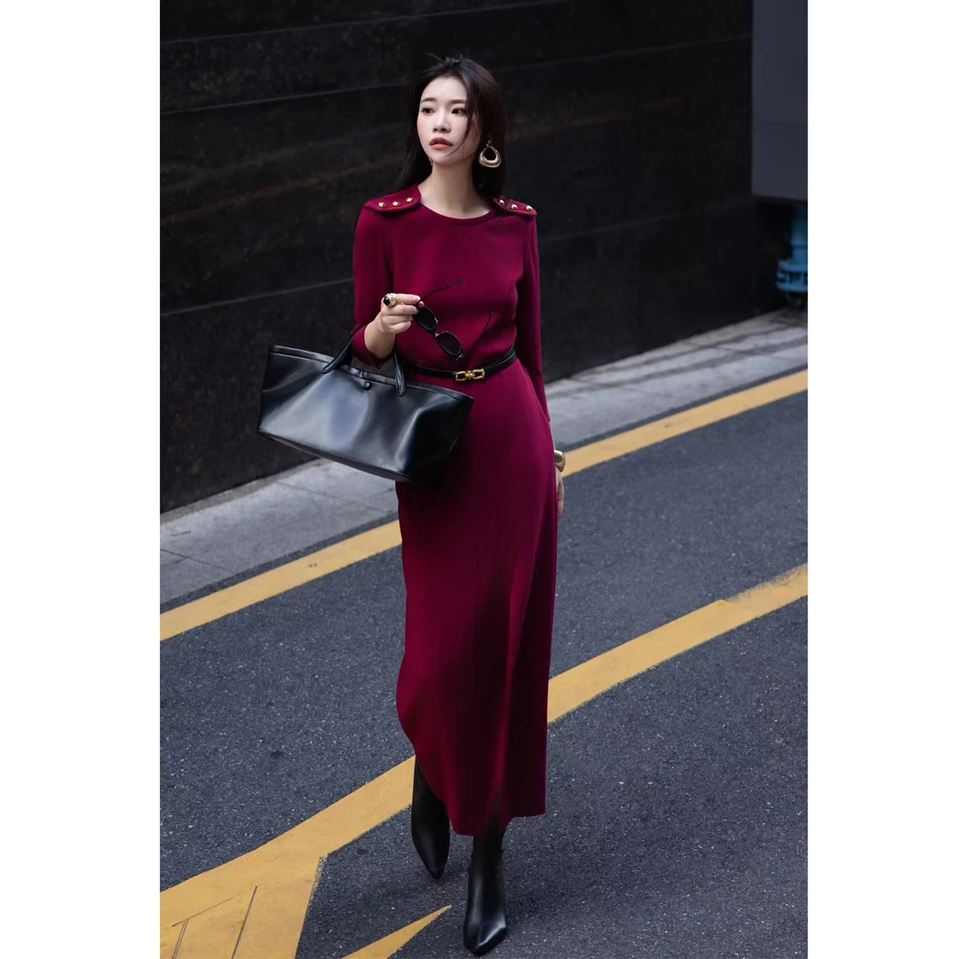 高级感通勤职业包臀裙女2025秋季新款修身显瘦气质长款开叉连衣裙