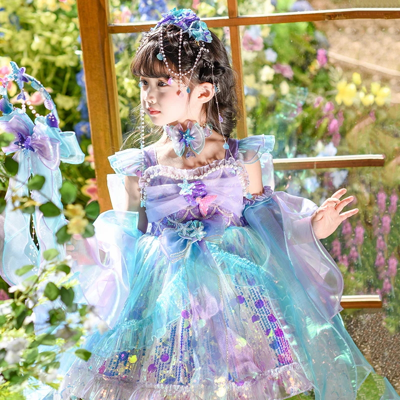 巴拉童年女童洛丽塔公主裙25夏季新款儿童生日礼服裙蓬蓬裙美人鱼