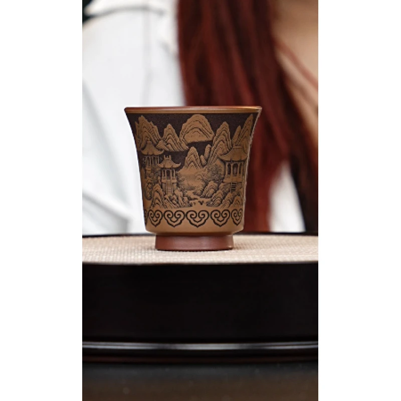 宜兴紫砂 玉兰杯 底槽清蟹黄段粉浆杯 刘海洋 220cc