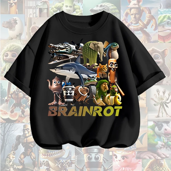 外国山海经tungtungsahur潮牌童装周边衣服儿童短袖T恤打底衫上衣