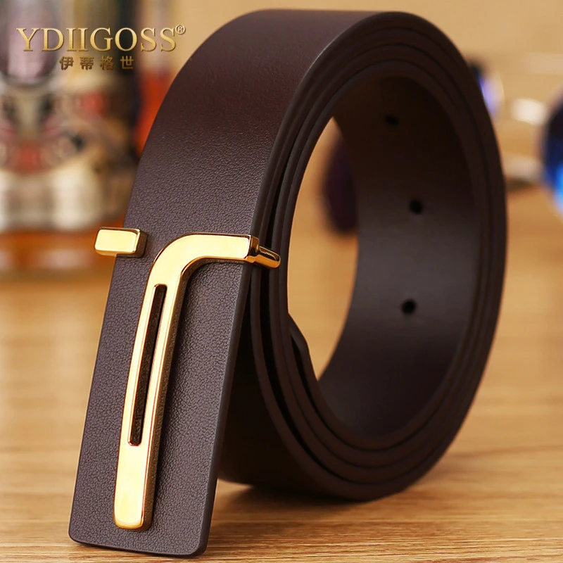 YDIIGOSS头层牛皮皮带男真皮休闲商务平滑扣腰带男真皮青年中年男