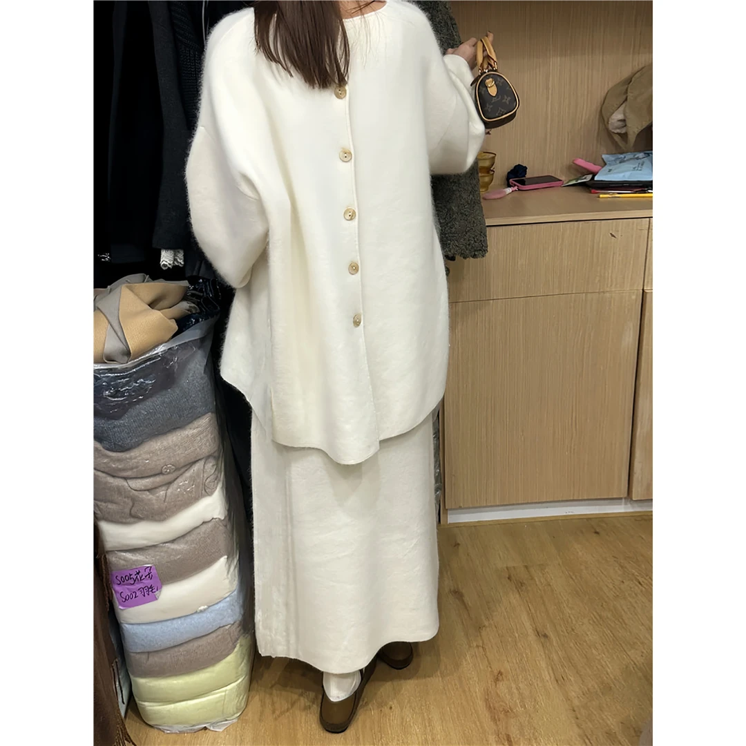 小香风针织套装女2024新款宽松设计感软糯慵懒毛衣半身裙两件套