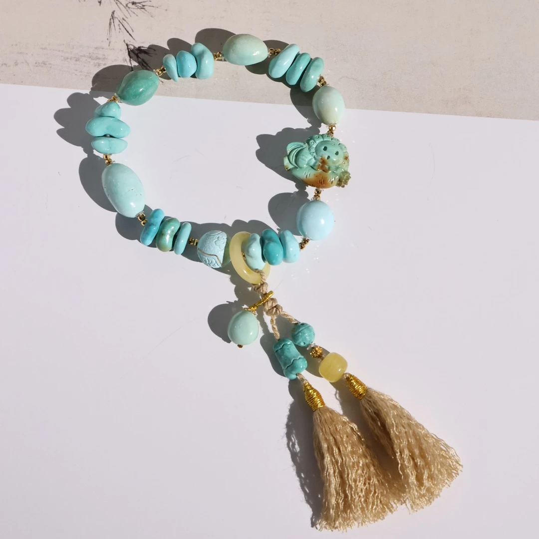 绿松石手链*18k金镶嵌*蜜蜡（多样性发）