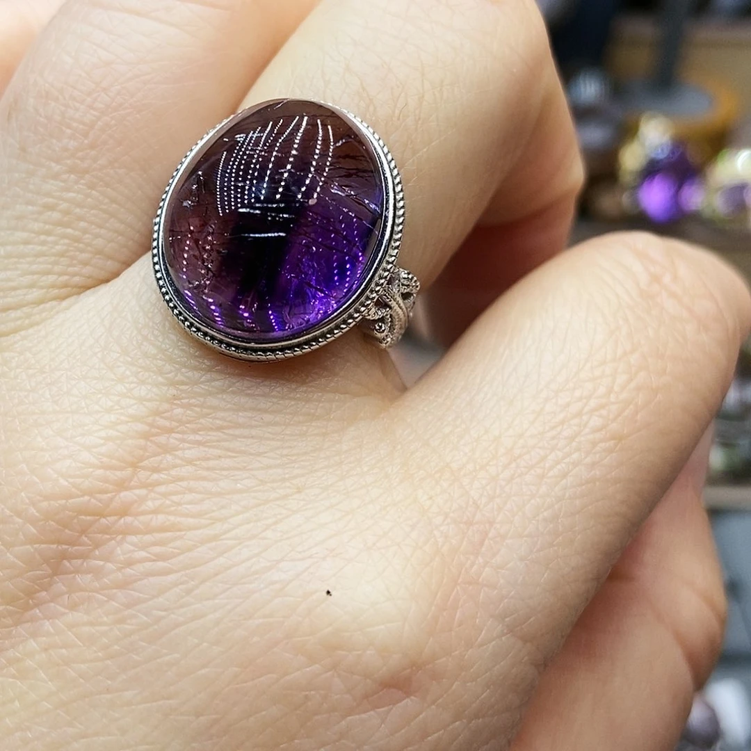 水晶戒指银S925镶嵌@*拿