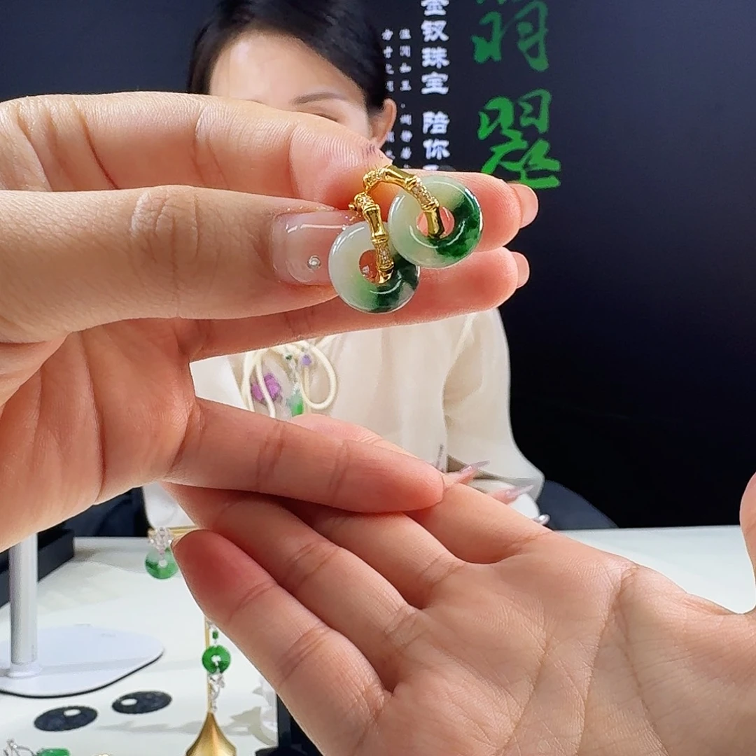 翡翠耳饰银S925镶嵌925镶嵌