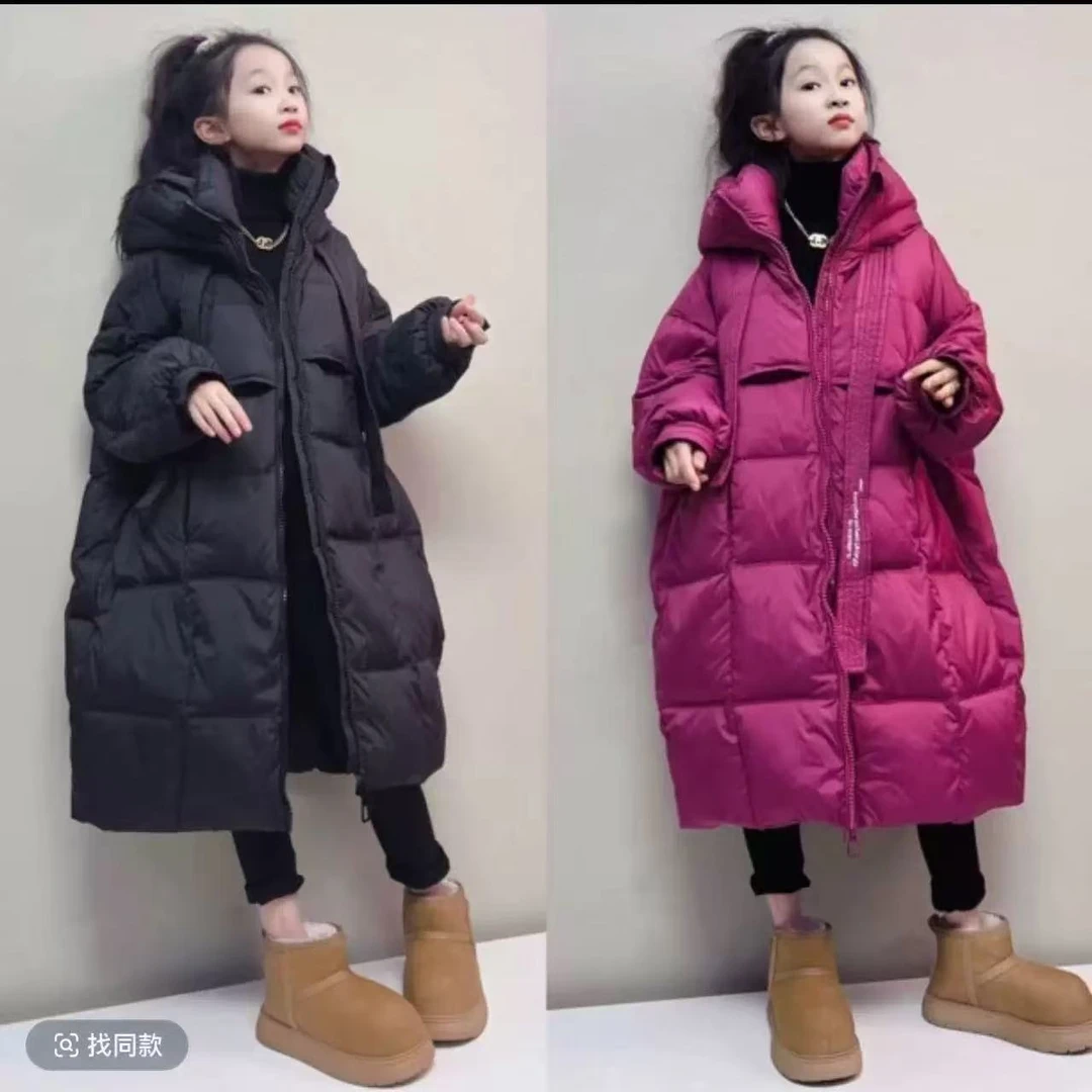 女童爆款羽绒服冬季2025新款儿童洋气宽松长款连帽外套中大童时尚