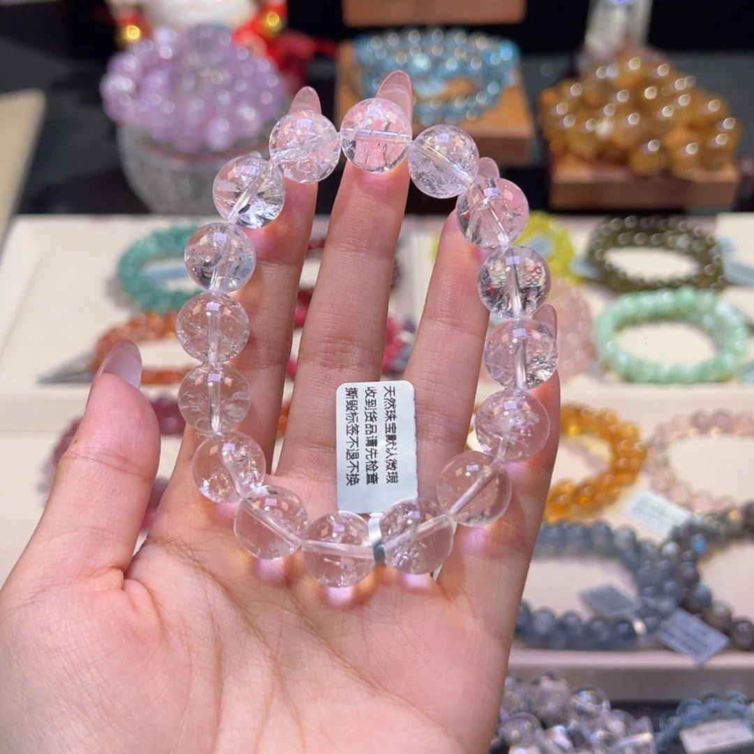 水晶手串未镶嵌13m天然彩虹白阿塞