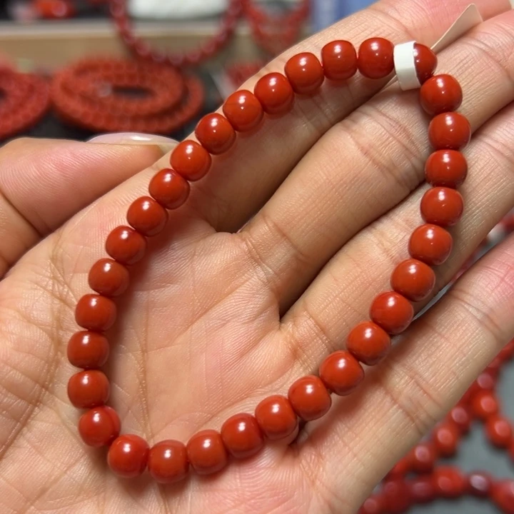 未镶嵌手串南红玛瑙 柿子锦老型 约6.6mm 满肉