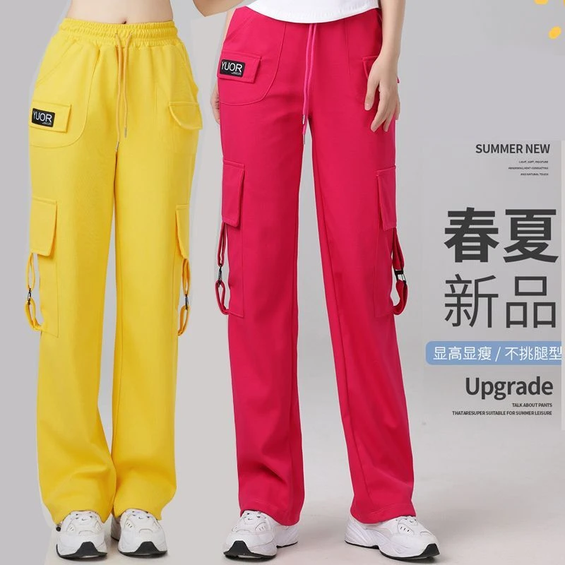 新款广场舞服装裤子弹力跳舞舞蹈宽松工装裤直筒运动跳操健身显瘦