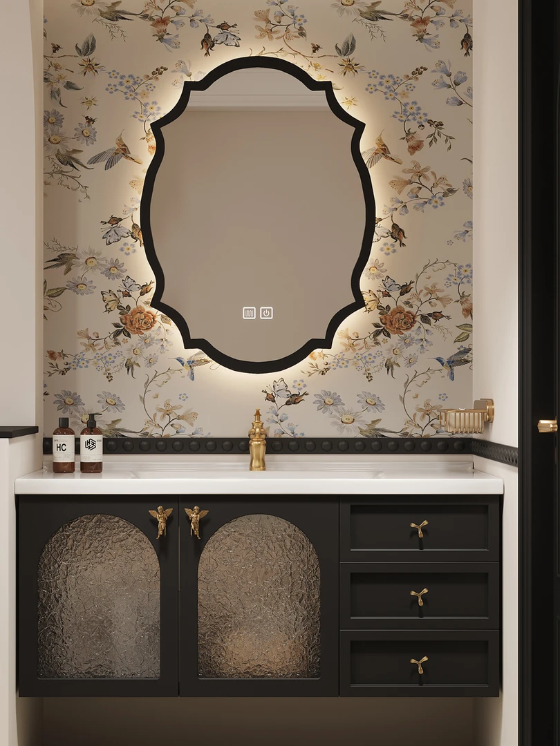 法式复古浴室柜组合热弯陶瓷一体盆洗漱台卫生间实木洗脸洗手盆