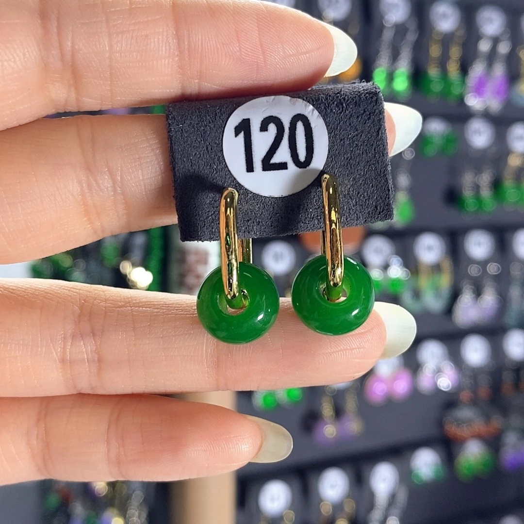 翡翠银S925镶嵌耳饰120