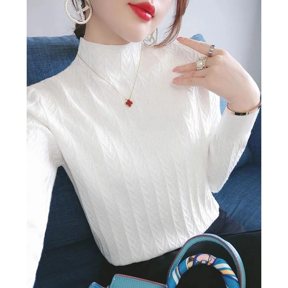 半高领针织打底衫女长袖秋冬装大尺码修身显瘦洋派内搭毛衣上衣女