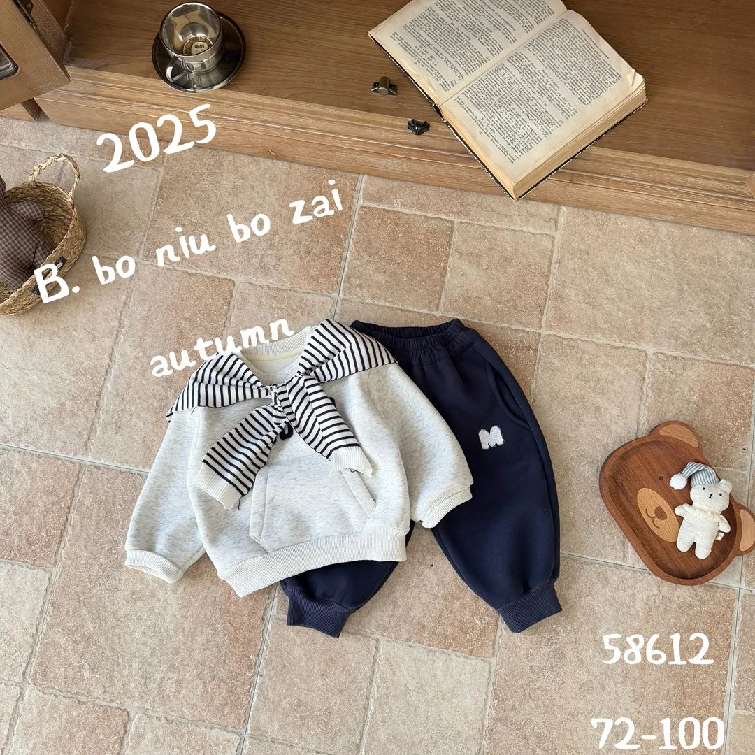 波妞波仔-【条纹披肩58612】（加绒加厚）休闲套装