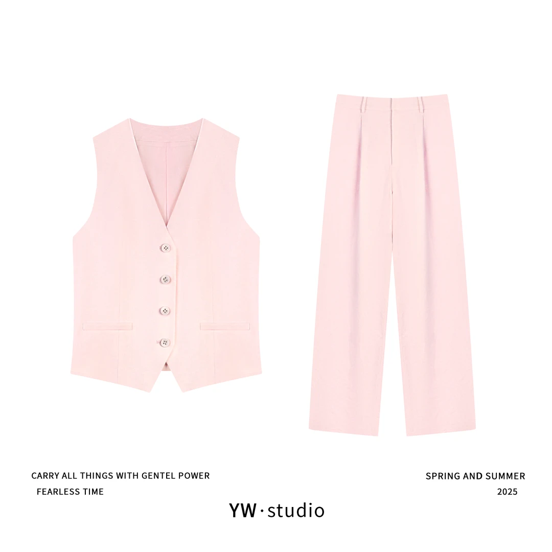 YUWEI/定制 高智感老钱100%亚麻系马甲CYP25200+长裤CYP25201套装