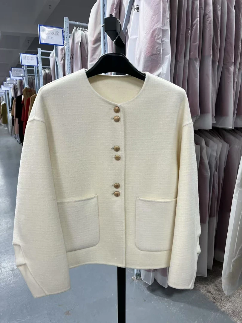 【谜漾 小香风】2025春季新款高端手工100羊毛双面羊毛大衣大衣