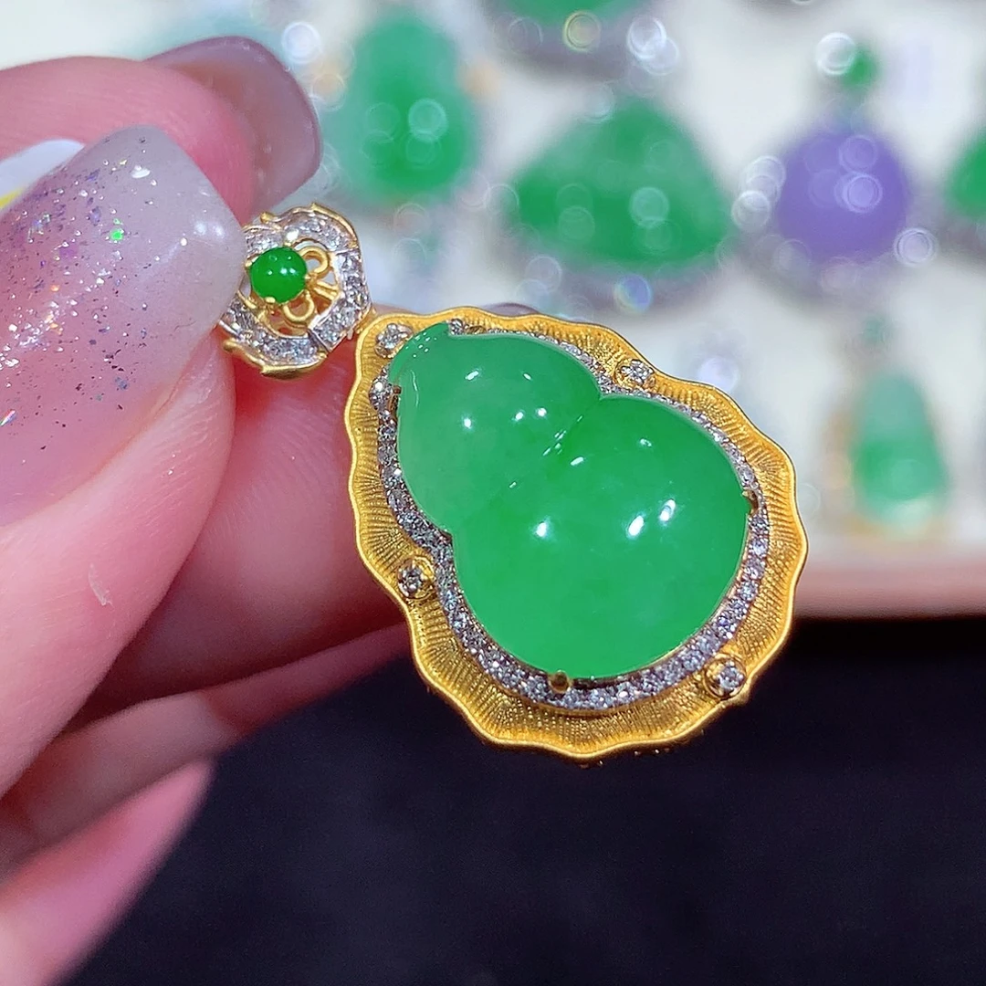 翡翠18K金镶嵌吊坠(不含链)