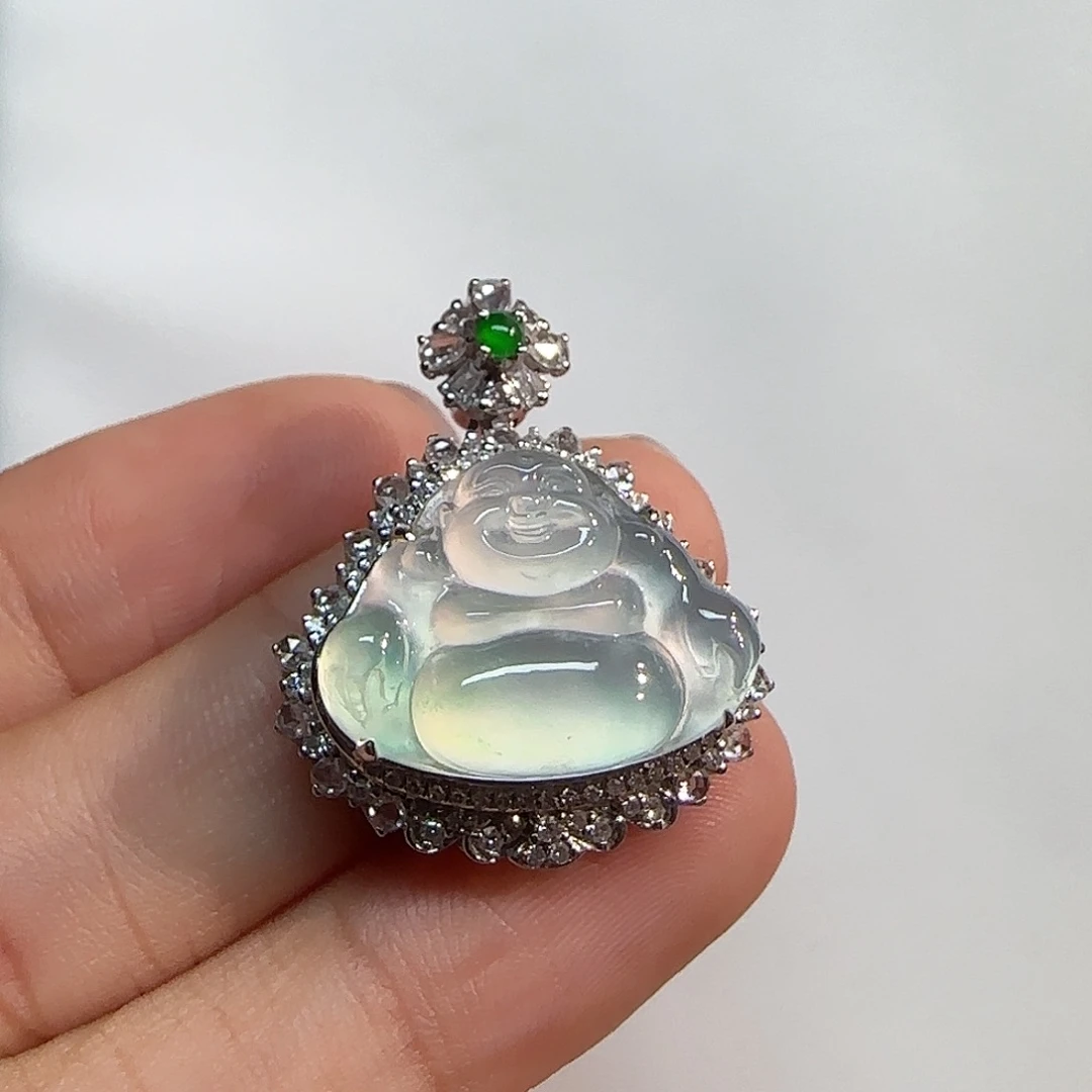 翡翠18K金镶嵌吊坠(不含链)佛公