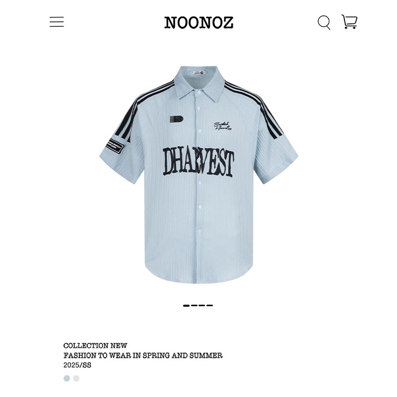 NOONOZ潮牌设计感美式高街字母印花POLO短袖衬衫男夏季衬衣