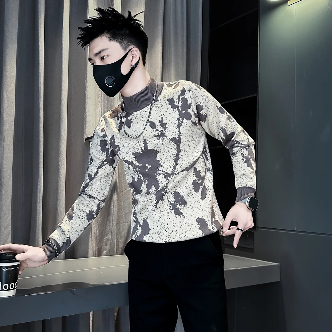 痞帅提花毛衣男士高级感潮牌内搭线衣打底衫秋冬季新款休闲针织衫