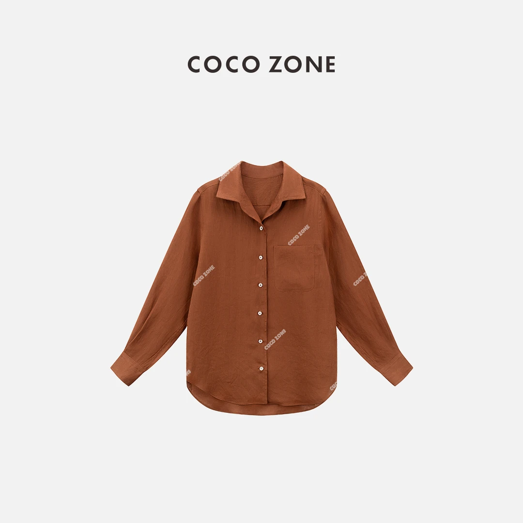 COCO ZONE 刘一一"随手衬衫"100亚麻单排扣翻领显瘦衬衫 CC1B0953