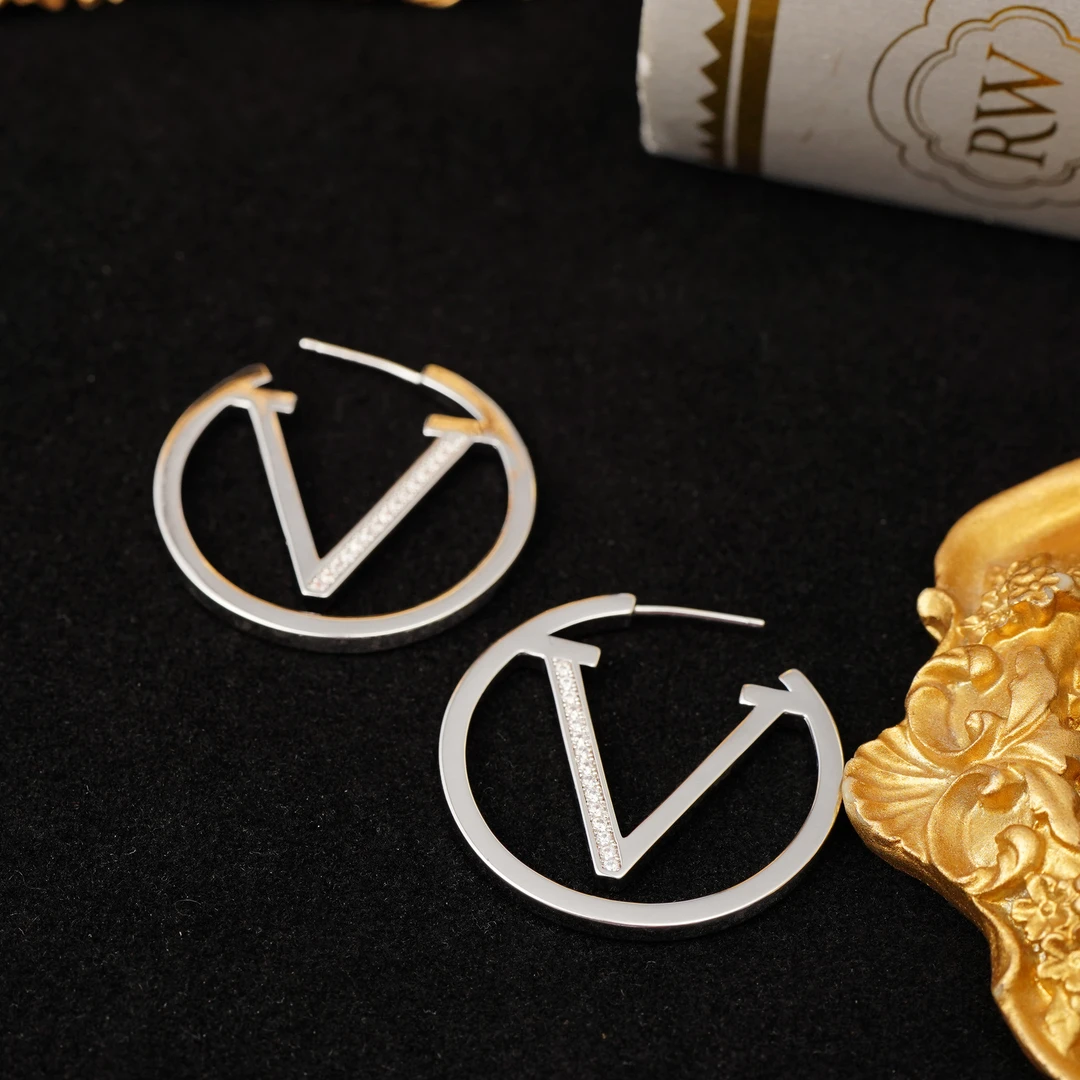 铜合金耳饰 【3743】LeLe 耳钉 经典满钻V气质时尚百搭简约