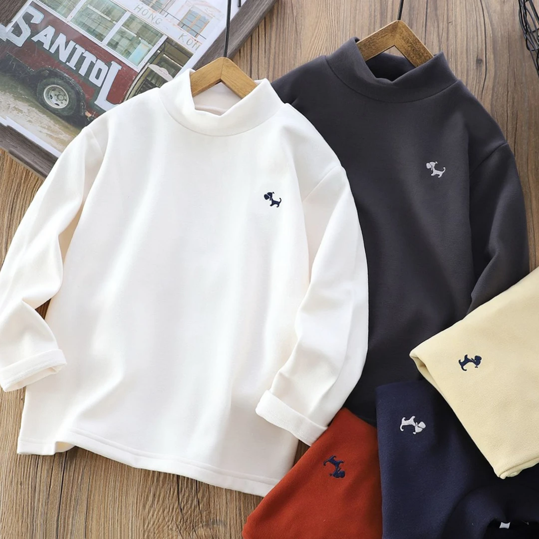 儿童半高领打底衫2025秋冬季男童百搭潮上衣中大童德绒保暖套头衫