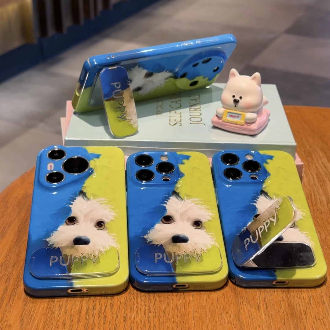 SMBLCE毛绒狗镜面支架适用苹果16菲林手机壳华为P70vivoppo小米15