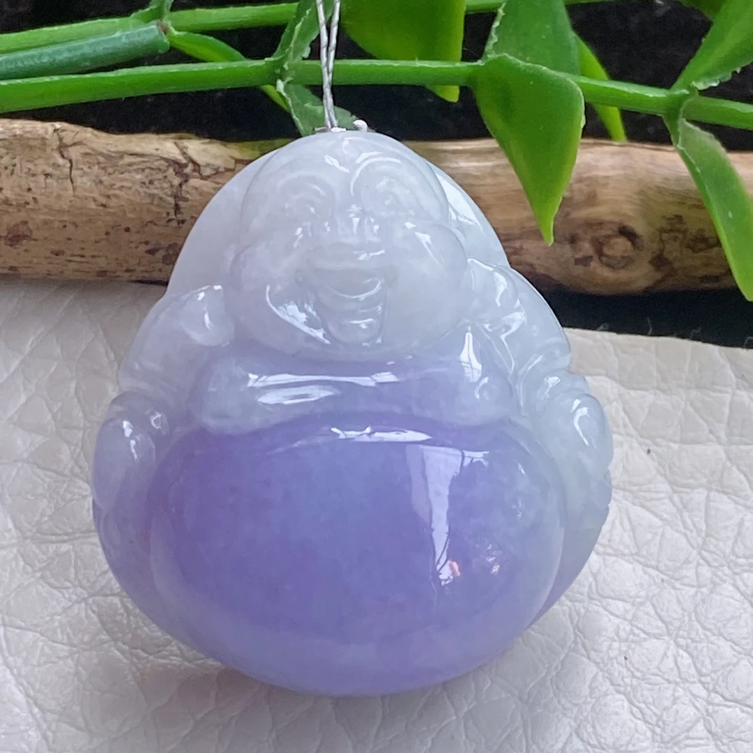 qxm自然光 缅甸翡翠A货饱满浓紫佛公 紫罗兰佛玉坠30.3*27.7*12mm