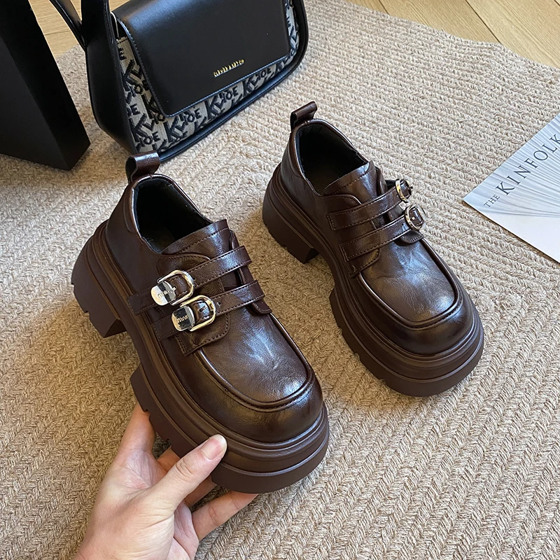 贾不假厚底小皮鞋女款2025春季新款百搭学院风复古时尚玛丽珍圆头