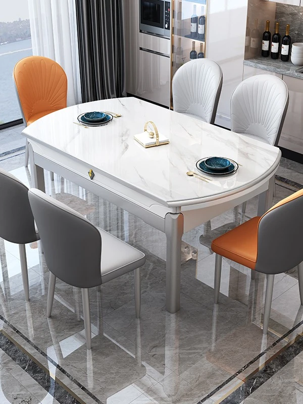 【2025全面升级】岩板实木餐桌椅现代简约小户型吃饭桌可方圆桌伸缩