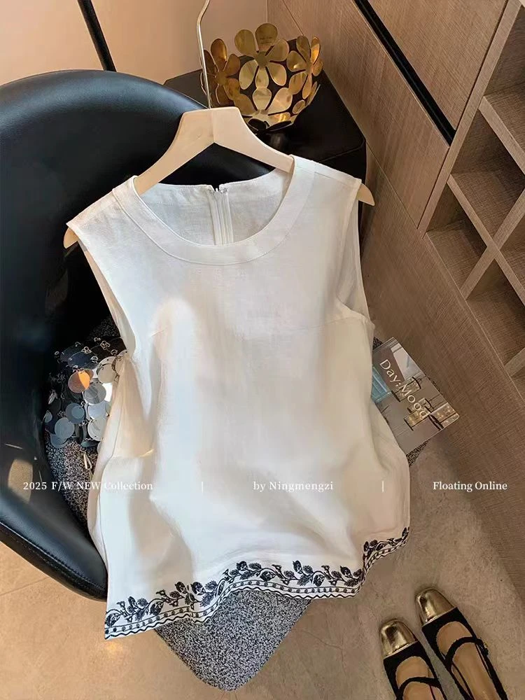 法式气质简约休闲吊带背心2025夏季新款时尚设计感百搭无袖上衣女
