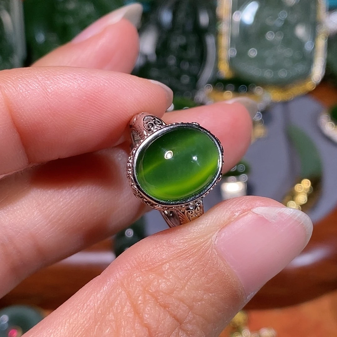 和田玉（碧玉）银S925镶嵌戒指