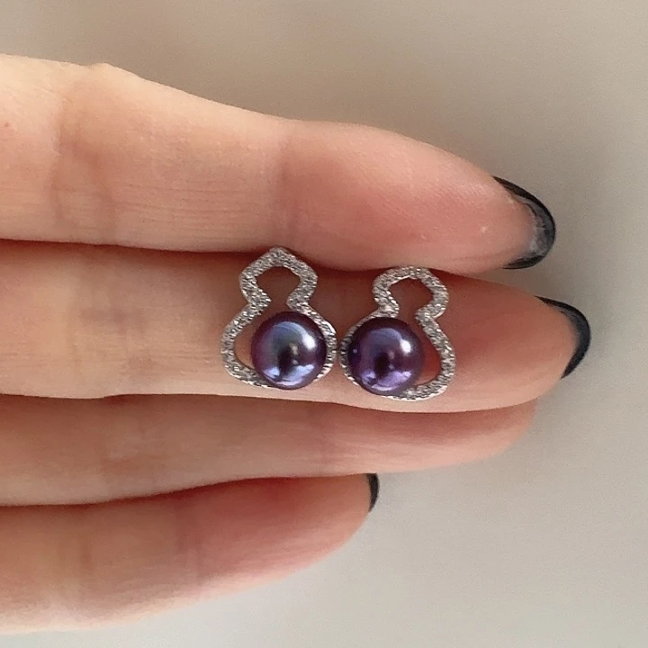 耳饰银S925镶嵌淡水珍珠福禄耳饰