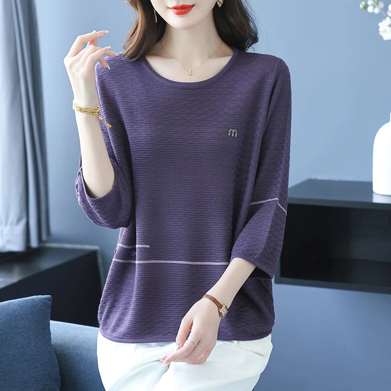 妈妈高端七分袖上衣中袖T恤2025新款中年女装秋装贵夫人洋气小衫