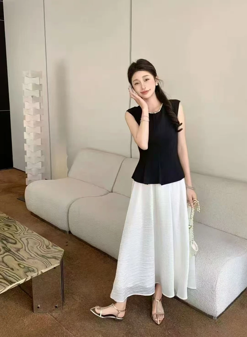 02361 张十柒服饰】女春夏新款重工钉珠无袖收腰高腰半身裙G16