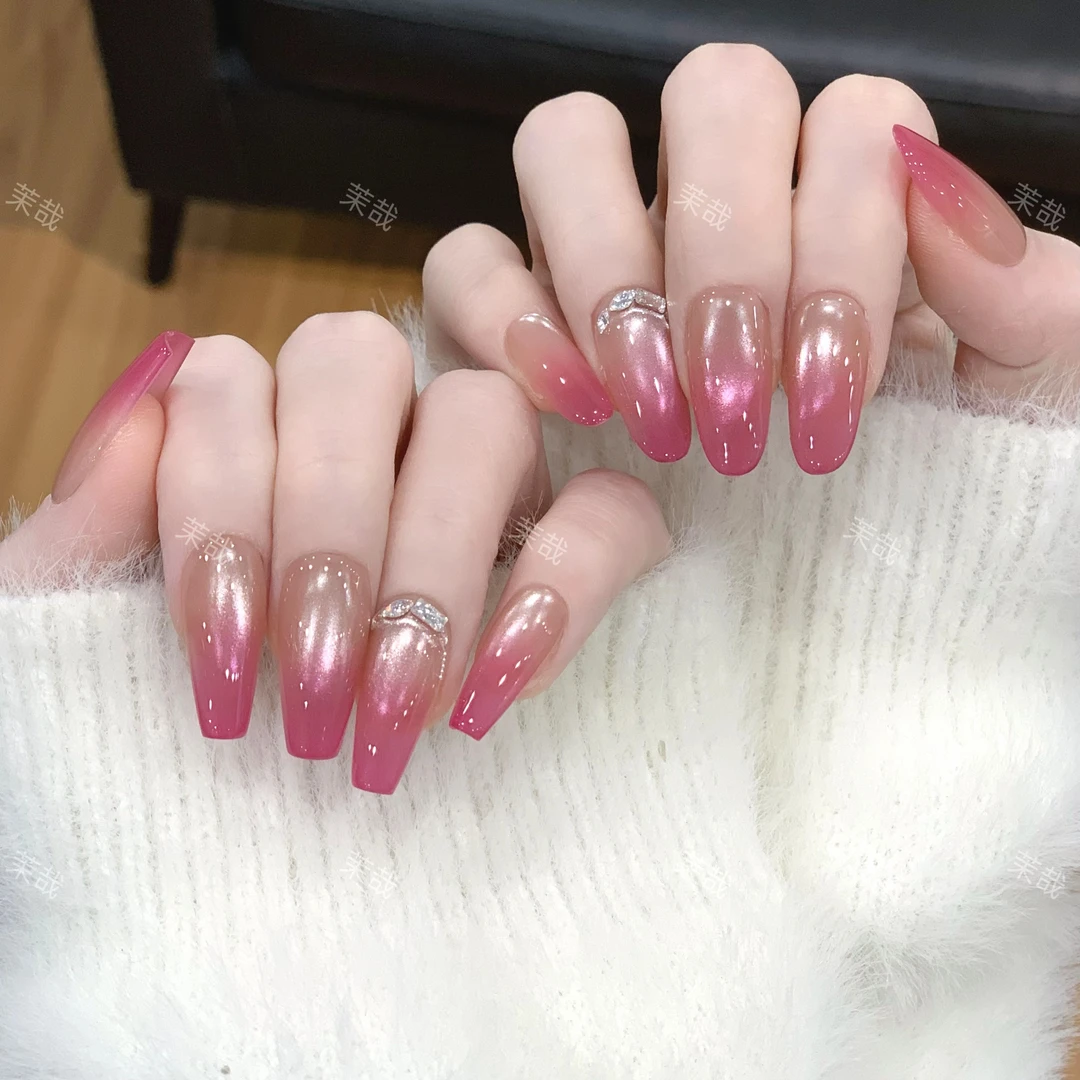 茉哉【粉黛佳人】纯手工定制美甲拆卸穿戴甲A4009