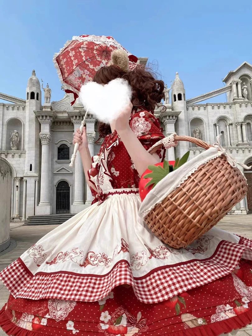 【苹果派lolita】现货小黄油原创lo印花简约段段甜美田园风lolita裙