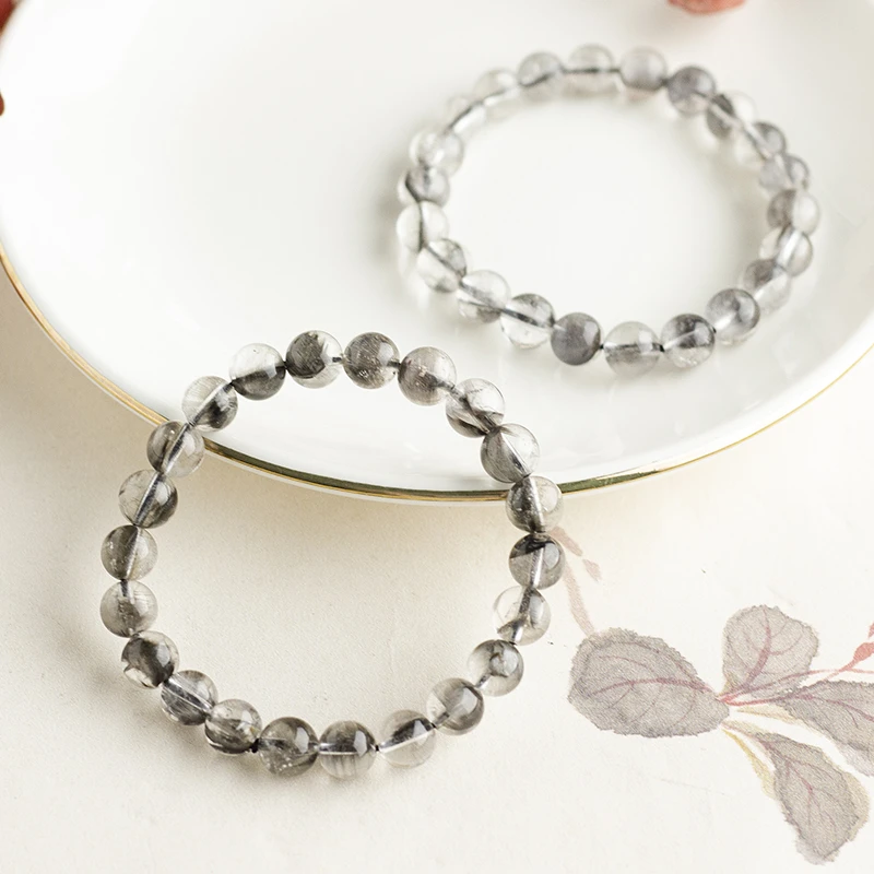 【木槿槿】天然黑银钛8m水晶手串女款单圈串珠手链XL2264多样性发一