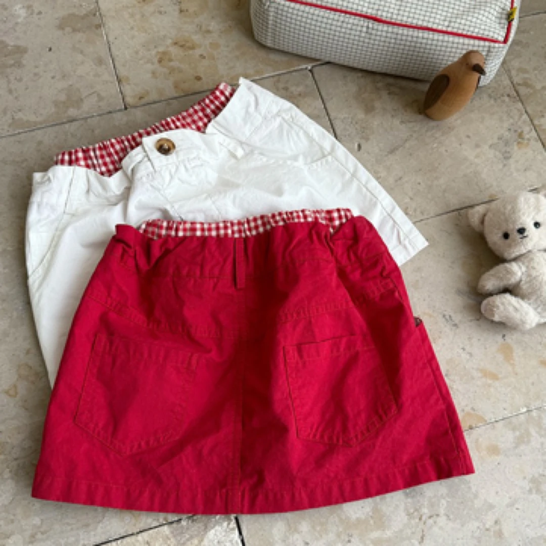 Kk·儿童夏季新款洋气时髦双腰头格子边弹力短裙