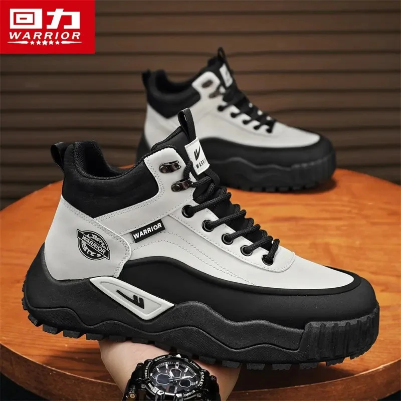 回力男鞋2025秋季新款厚底百搭防滑登山鞋耐磨运动高帮休闲马丁靴