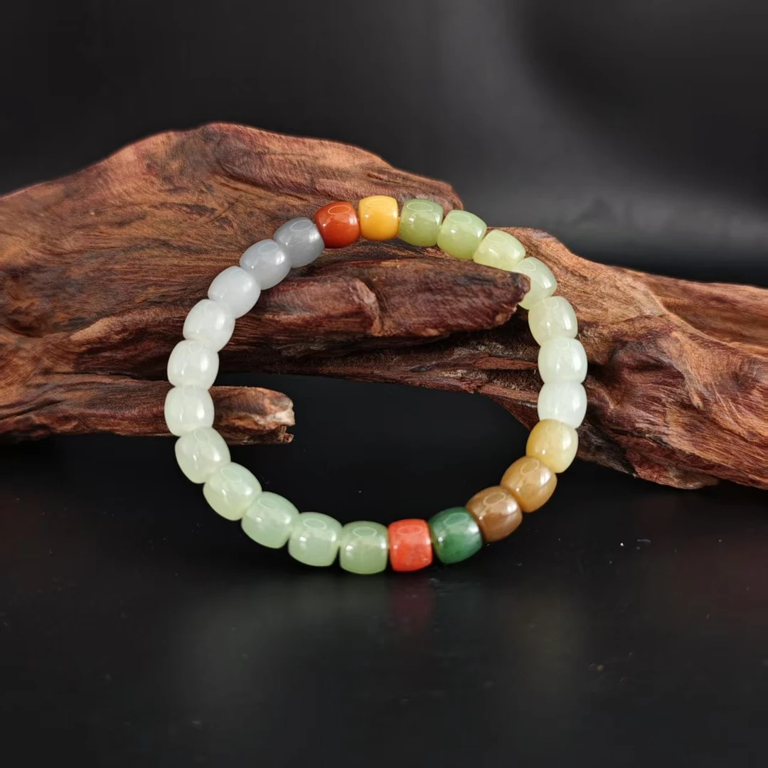 Z和田玉色标多宝桶珠手串（卡8）1599