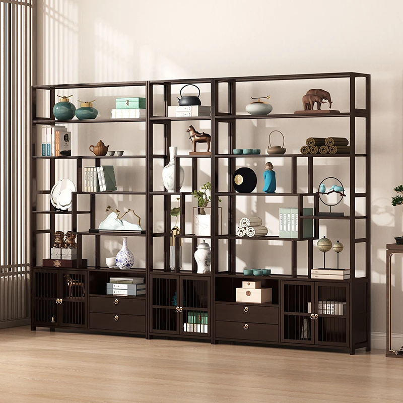 大型落地新中式置物博古架茶叶柜收纳架茶室酒柜展示柜办公室背景