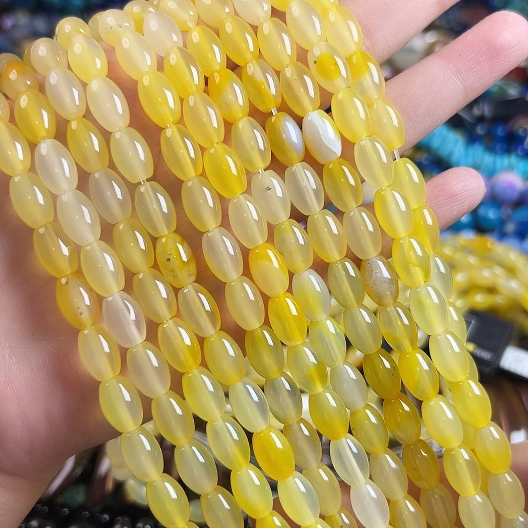 玛瑙/玉髓未镶嵌珠宝半成品s224 天然黄玛瑙枣珠8m