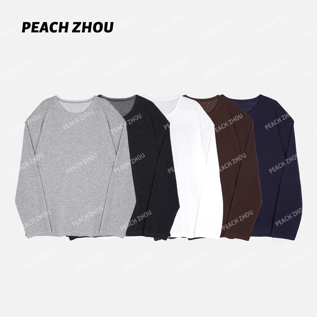 『PEACHZHOU』毛边凉感莱赛尔亚麻宽松圆领长袖休闲松驰针织罩衫女