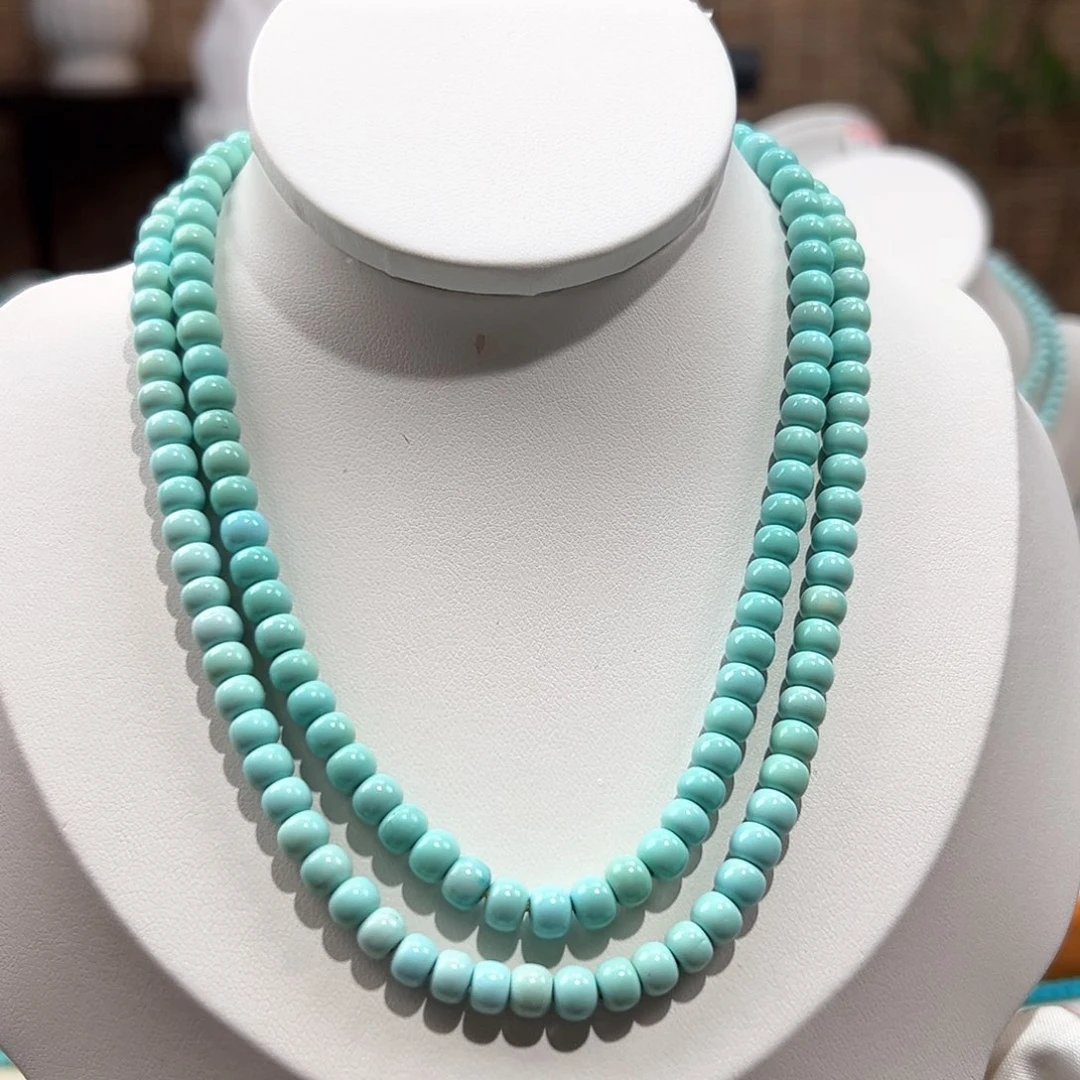 天然原款绿松石老型多圈放漏卡5++