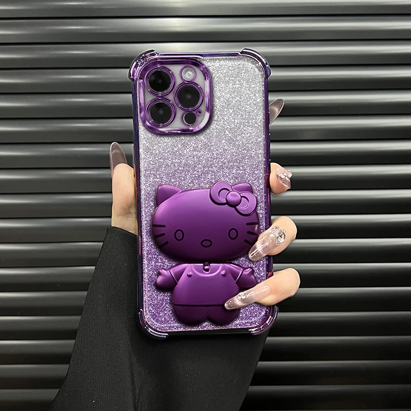 四角防摔紫色kt猫支架手机壳适用苹果/oppo/华为/vivo/小米ins女