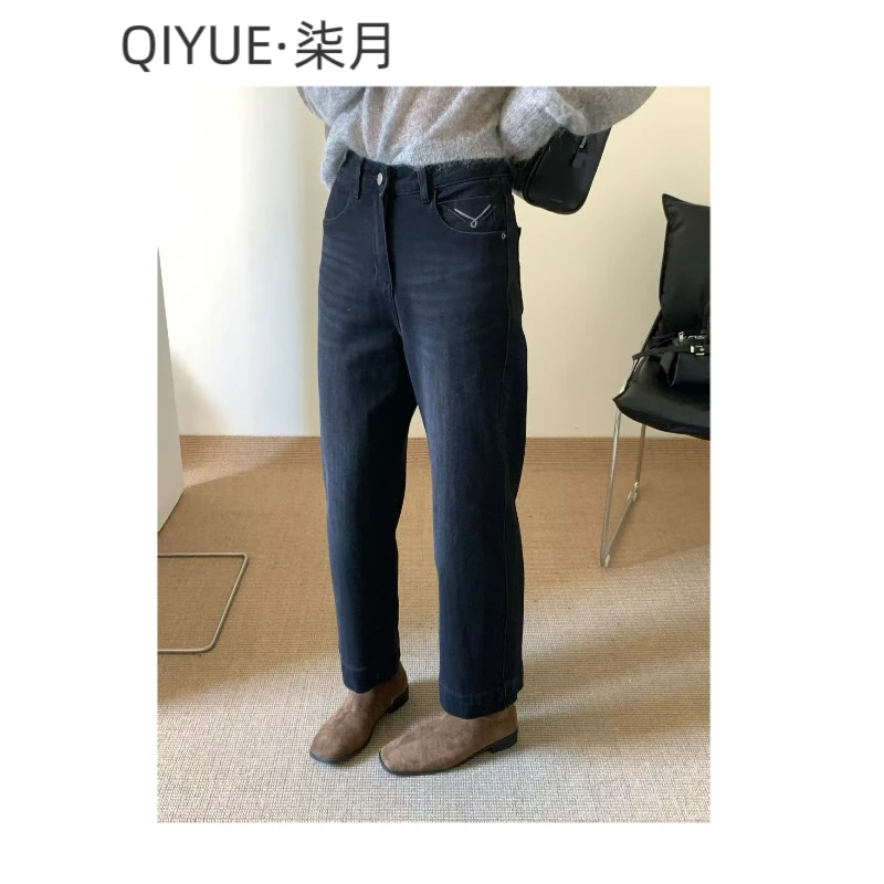 秋季女款高腰百搭显瘦九分直筒牛仔裤